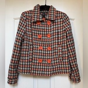 Statement Tweed Jacket Women Orange Black Textured Coat Bold Parisian Medium